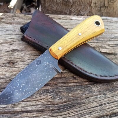 Hand Forged Damascus Hunting Knife and Sheath